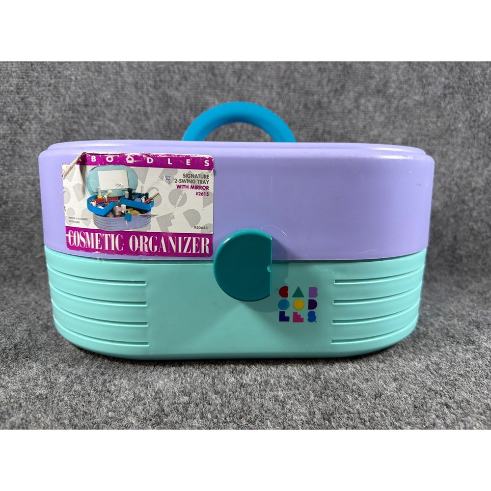 Vintage Caboodles 2615 Signature 2-Swing Tray Cosmetic Organizer Purple Teal 90s